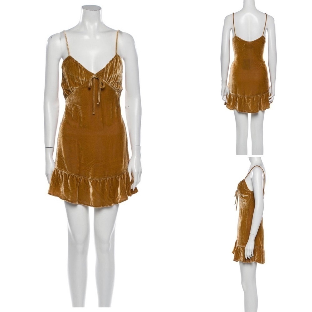Reformation Dress Polly Dress in Gold Silk Velvet XS New NWT